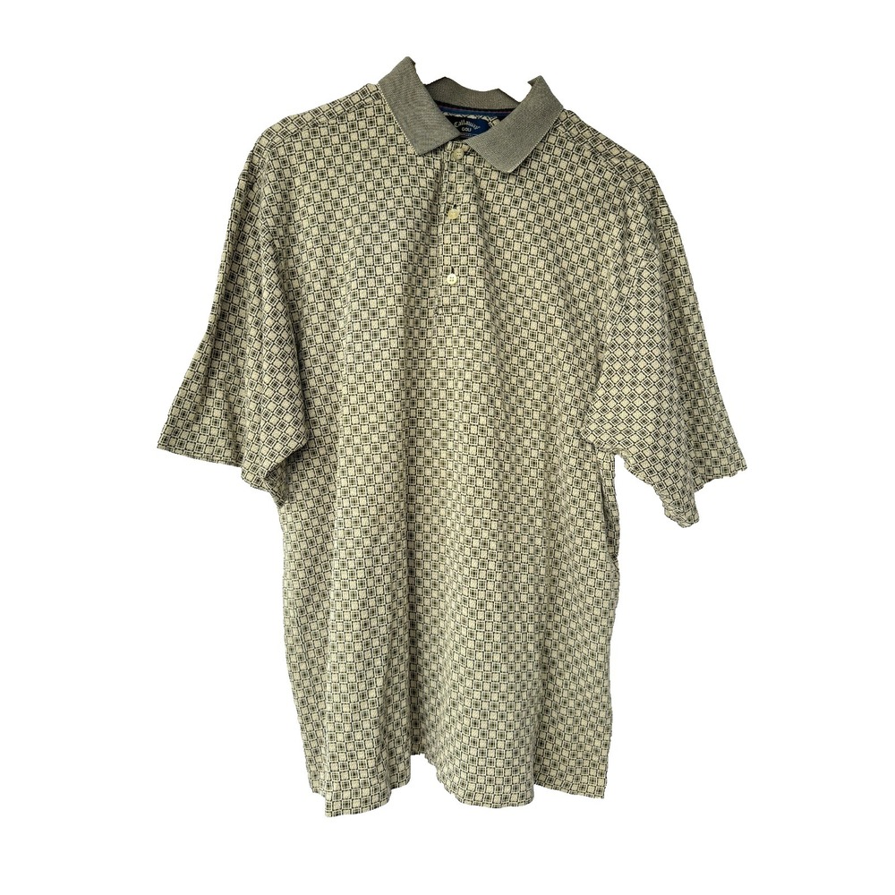 Callaway Golf Polo Shirt Mens Sz XL Beige Gray Geometric Cotton Dadcore 90s Y2K